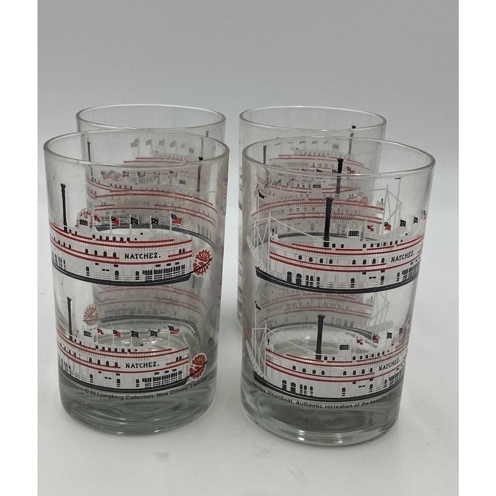 VTG 84 Ljungberg Collection New Orleans Set Of 4 Rocks Glasses Natchez Steamboat